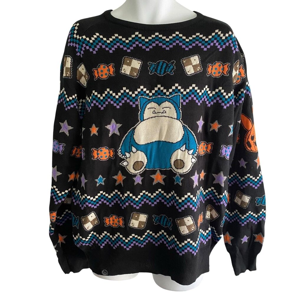 Pokemon Center Sweater Mens Large Black Snorlax Halloween Candy Crewneck Knit